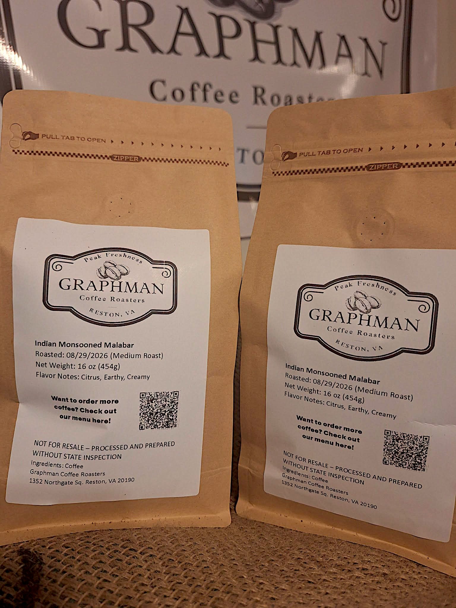 Graphman Coffee Roasters bags on burlap